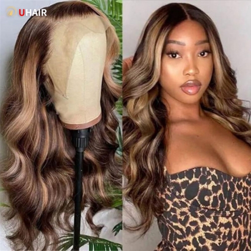 UHAIR Ombre 4/27 Highlight 200% Density 13x4 Lace Front Body Wave Wig - Human Hair for Braiding!