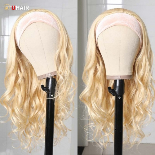 UHAIR 613 Blonde Color Wig Human Hair Natural Wave Glueless 150% Density Wig With Headband