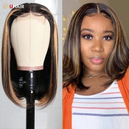 UHAIR Summer Vibes Ombre Highlight Bob Lace Part Wig Shoulder Length Wigs With Baby Hair