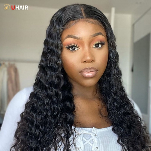 UHAIR 13x6 Lace Front Wig Deep Wave Virgin Hair 180% Density Human Hair Wigs