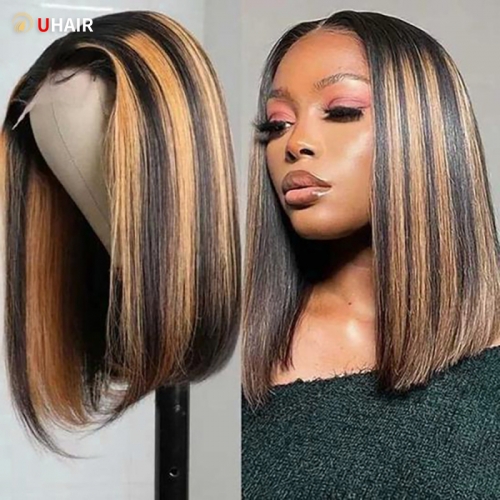 UHAIR Summer Vibes Ombre Highlight Bob Lace Part Wig Shoulder Length Wigs With Baby Hair