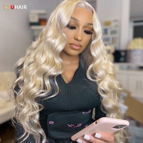 UHAIR 613 Blonde Frontal Wig Human Hair 13x4 Lace Frontal Body Wave 200% Density  Lace Front Wigs Human Hair