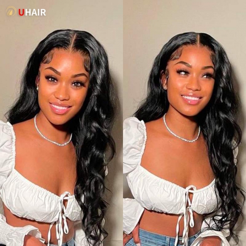 UHAIR Natural Black 13x4 Lace Wig 180% Density Body Wave Human Hair Wig