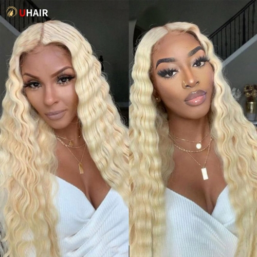 UHAIR 13x6 Lace Wig Loose Deep Wave 180% Density 613 Blonde Human Hair Wigs