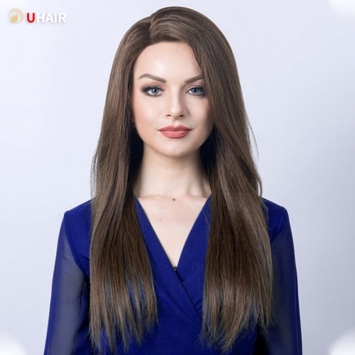 UHAIR Truffle Brown Remy Human Hair Lace Front Wig HD Swiss Lace Straight 150% Density Human Hair Wig