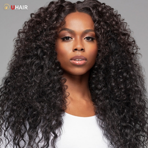 UHAIR 13x4 HD Lace Front Wig Deep Wave 180% Density Brazilian Virgin Hair Water Wave Closure Wig