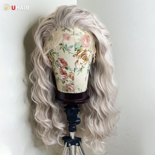 UHAIR Platinum Ash Blonde Water Wave HD Lace Front Wig - High Density for a Stunning Look!