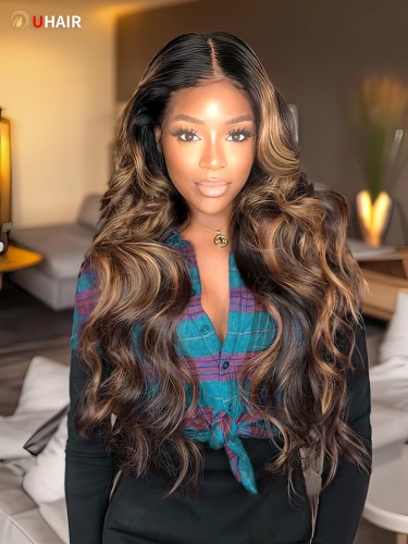 UHAIR 3Pcs Virgin Hair Body Wave Human Hair Bundles #FB30 Brown Balayage Highlight Wig