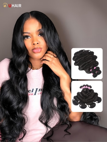 UHAIR Brazilian Body Wave Natural Black Virgin Human Hair 4 Bundles for Women