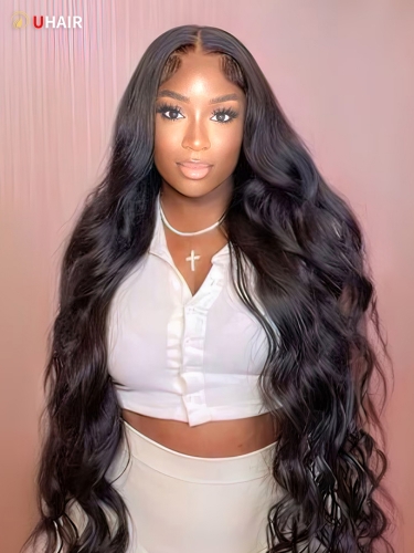 UHAIR Body Wave 13x4 HD Transparent Lace Front Wigs Human Hair Pre-Plucked with Baby Hair 150 Density