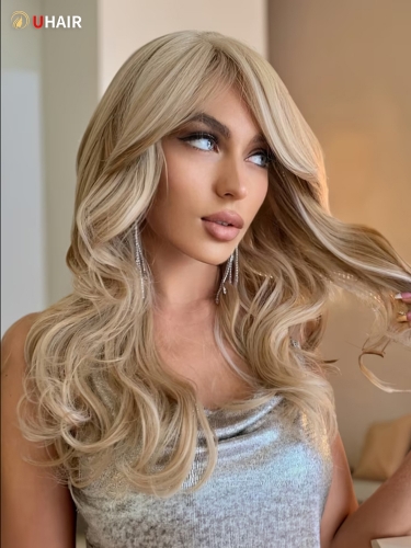 UHAIR 13x6 Lace Front Wig Platinum Blonde Human Hair Wigs Wavy Human Hair Wig