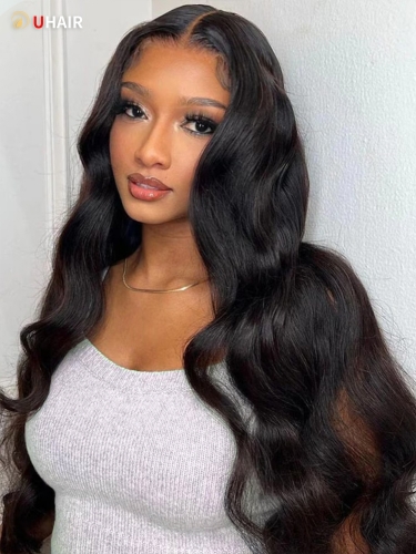 UHAIR Brazilian Human Hair 3 Bundles with Lace Closure Indique Virgin Black Hair Extensions