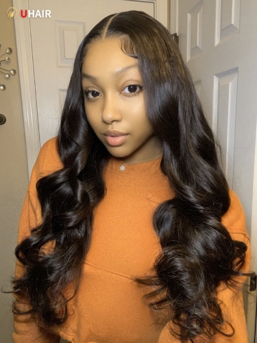 UHAIR Body Wave Black 180% Density Wig With Baby Hair Hairline Pre Plucked Lace Front Wig