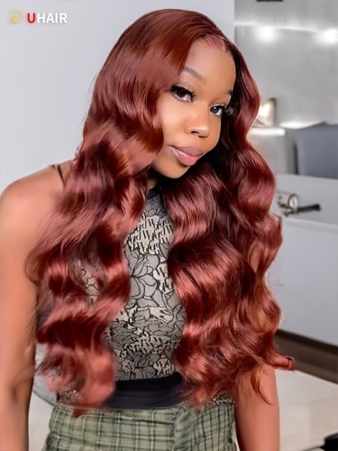 UHAIR Vibrant Reddish Brown 100% Remy Human Hair 4 Bundles Wavy Weaves for Sew in Extensions