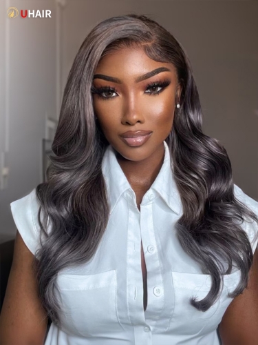 UHAIR Body Wave 13x4 HD Lace Front Wigs Human Hair Ash Violet with Brownish Babylights