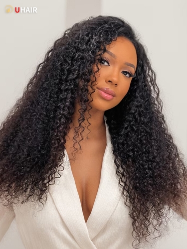 UHAIR Natural Black Deep Wave Pre Plucked V Part Wig for Women Glueless Body Wave Human Hair Wigs