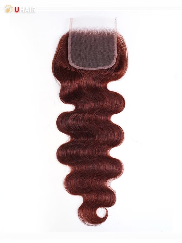 UHAIR Dark Auburn Body Wave Remy Human Hair 3 Bundles With Closure Deal