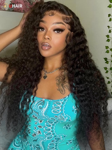 UHAIR 250% Density HD Transparent Lace Front Wig Curly Lace Front Wig Human Hair Wigs with Baby Hair
