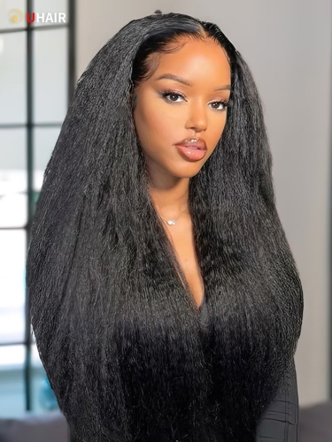 UHAIR Kinky Straight Hair Beginner Friendly U/V Part Glueless Brazilian Natural Black Wigs