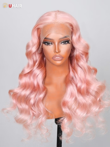 UHAIR Hairlight Pink Color Body Wave Lace Front Wig 100% Human Hair 13x4 Lace Frontal Wig