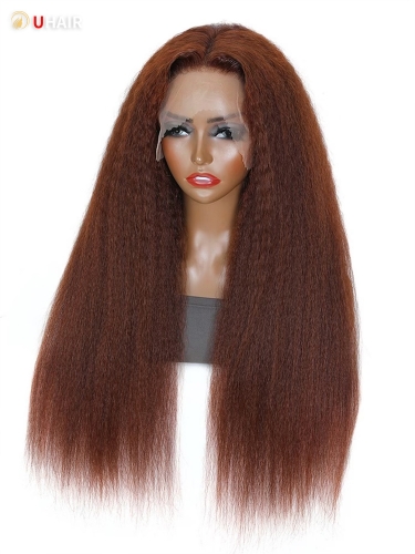 UHAIR 13x4 Lace Front Wig Natural Black Reddish Brown Kinky Straight Hair 4C Hair 150% Density Wig