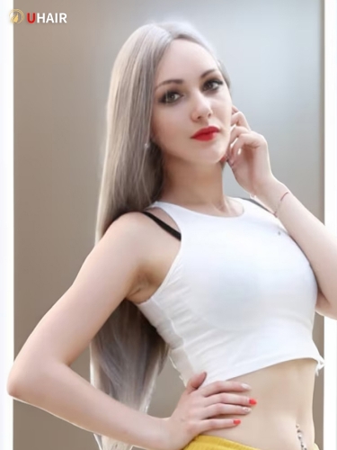 UHAIR 8Pcs/set  #80 Grey Human Clip in Hair Extensions Virgin Hair Extensions 100g Wig