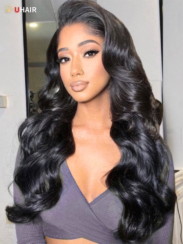 UHAIR 13x4 HD Glueless Lace Front Wig Super Natural Body Wave Human Hair 200% Density Wig