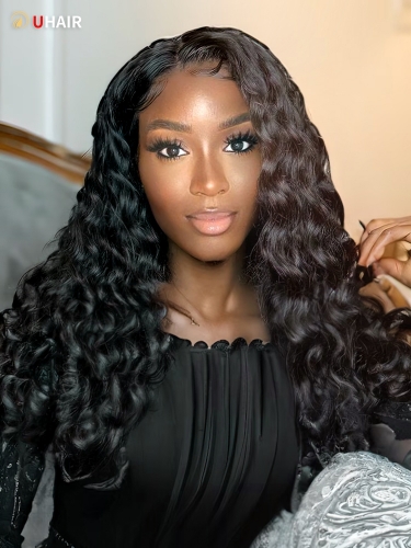 UHAIR 3 Bundles Human Hair Loose Deep Wave Hair With Frontal Virgin Hair Wigs