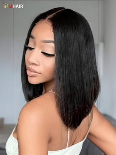 UHAIR 150 Density Glueless Pre-Plucked Straight Bob Wig Human Hair 360 Full Front Wigs for Black Women