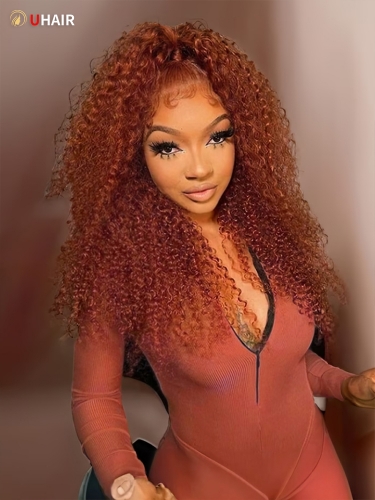 UHAIR 13x4 Lace Front Jerry Curly Human Hair Wig #30 Ginger Brown Color Wigs 100% Brazilian Virgin Hair