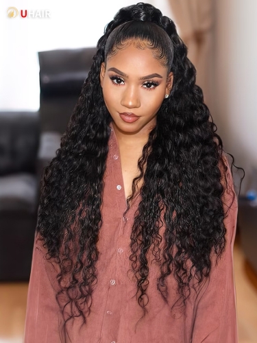 UHAIR Brazilian Water Wave Bundles with 13x4 Free Part Lace Frontal Unprocessed Virgin Human Hair Wig