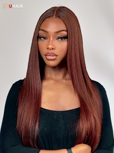 UHAIR Reddish Brown Straight 1 Bundle with 4x4 Lace Closure Brazilian Human Hair Extensions