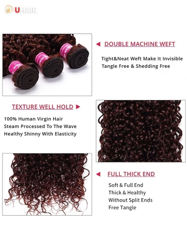 UHAIR Jerry Curly 4 Bundle 9a Grade 100% Remy Hair Bundles Reddish Brown Human Hair Extension