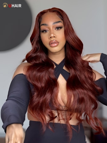 UHAIR 3 Bundles Mahogany Reddish Brown Wig Body Wave 100% Remy Human Hair Wig