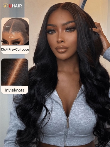 UHAIR 13x4 Frontal Deep Side Lace Body Wave Versatile Parting Black Wigs