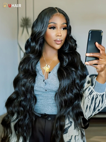 UHAIR Middle Part Closure Upgrade Lace Bleached Knots 4x0.75 T Part Natural Color Body Wave Wig