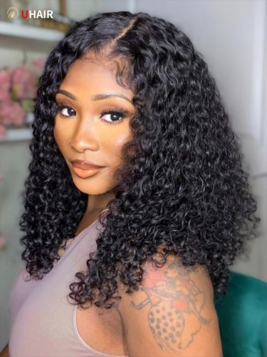 UHAIR Water Wave Bob Wig 4x4 HD Lace Front Pre-Plucked Bob Wigs Human Hair for Black Women