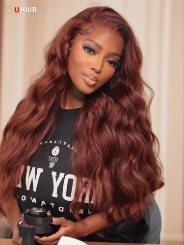 UHAIR Wear Go Glueless 6x4.75 Lace Front Wig Pre PluckedLace Reddish Brown Body Wave Human Hair Wigs