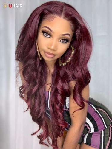UHAIR Midnight Dark Purple Ombre Lace Wig 150% Density Loose Wave Human Hair Wigs