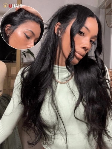 UHAIR 13x4 Frontal Deep Side Lace Body Wave Versatile Parting Black Wigs