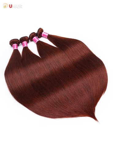 UHAIR Straight 4 Bundles with Free Part Lace Closure Human Hair Wine Red Hair Extensions