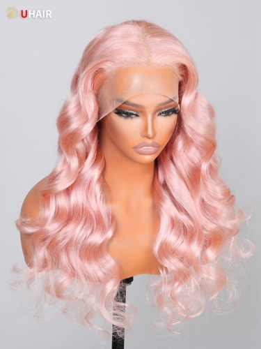 UHAIR Hairlight Pink Color Body Wave Lace Front Wig 100% Human Hair 13x4 Lace Frontal Wig