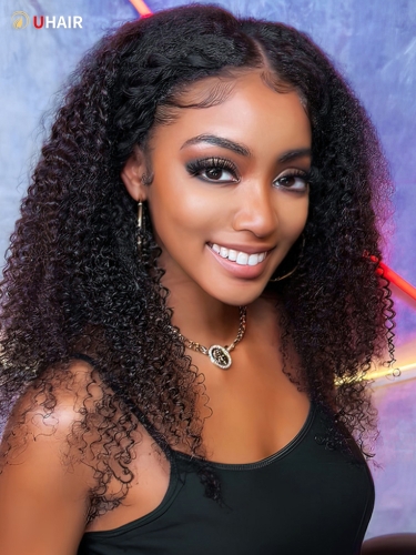 UHAIR 13x6 HD Transparent Jerry Curly Lace Front Wigs Glueless Brazilian Pre Plucked with Baby Hair Black