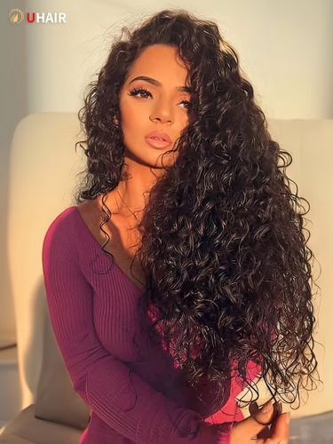UHAIR Brazilian Water Wave Bundles with 13x4 Free Part Lace Frontal Unprocessed Virgin Human Hair Wig