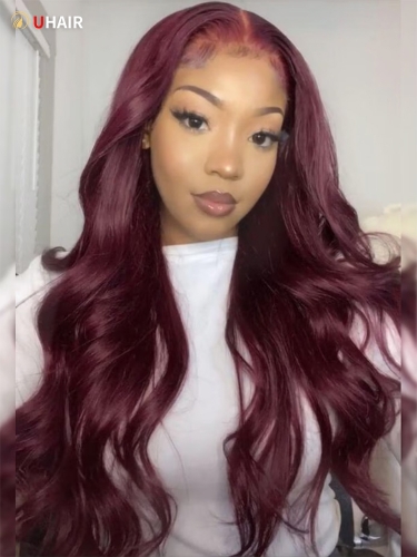 UHAIR Midnight Dark Purple Ombre Lace Wig 150% Density Loose Wave Human Hair Wigs