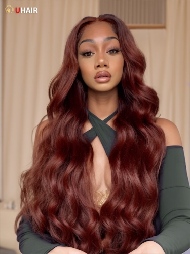 UHAIR Body Wave Transparent HD Lace Front Wigs 150 Density Reddish Brown Pre-Plucked Human Hair Wigs