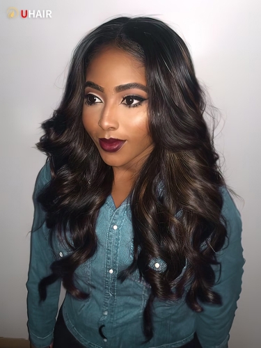 UHAIR 150% Density Body Wave Human Virgin Hair Bundles Lace Front Wig Sew in Weft Hair Extensions