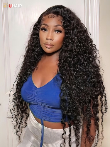 UHAIR 13x4 Lace Frontal Wig Bouncy Deep Wave 150% Density Human Hair Wigs