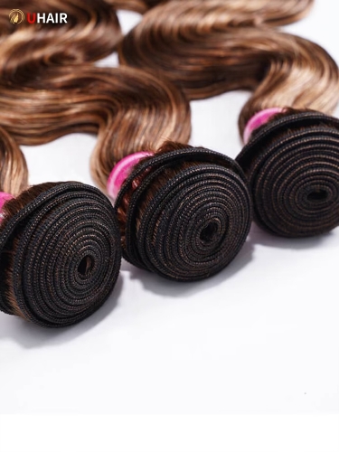 UHAIR 3 Bundles Honey Blonde Curly Hair Mix Color Body Wave Hair Weaving Wig