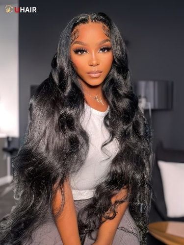 UHAIR Body Wave Natural Black Glueless Human Hair Wigs 13x4 Lace Frontal Wig